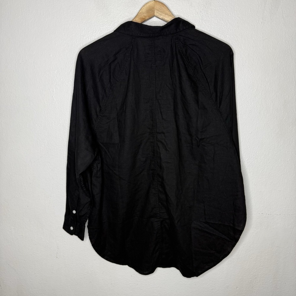 Aerie Black Linen Blend Button Up Minimalist Shirt Long Sleeve Womens XS - Picture 6 of 11